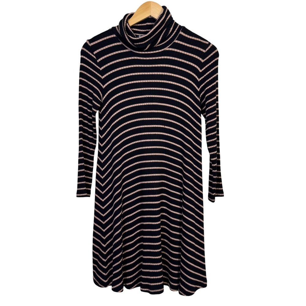 American Eagle Dress Womens Small Soft & Stretchy Black Tan Striped Turtleneck‎